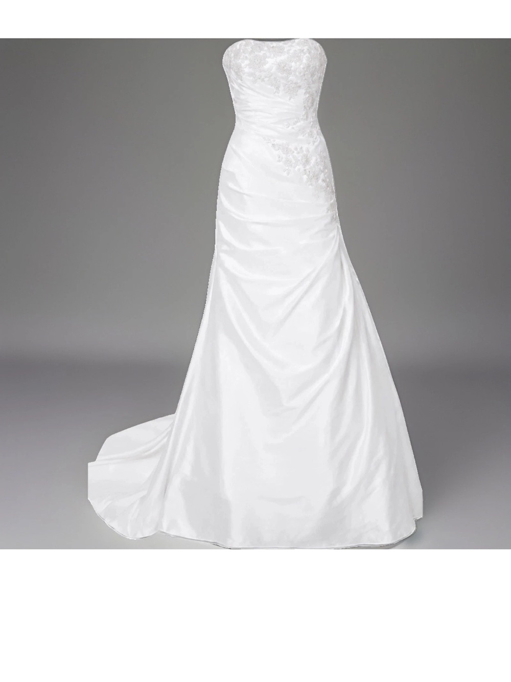 David’s Bridal Elegant White Strapless Lace-Accented Wedding Dress T9397